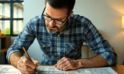 A man is drawing a picture with a pen and a pencil Video
