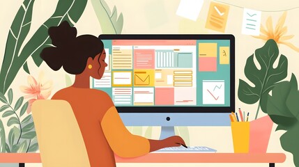 14. A virtual assistant organizing tasks on a colorful digital planner