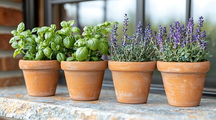 Fototapeta premium Modern Clean Kitchen with Quartz and Herb Pots