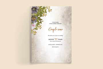 WEDDING INVITATION FRAME WITH FLOWER DECORATIONS WITH FRESH LEAVES 