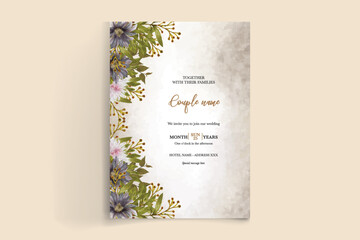 WEDDING INVITATION FRAME WITH FLOWER DECORATIONS WITH FRESH LEAVES 