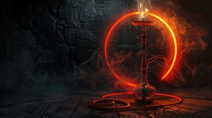 Hookah and Neon Ring in a Dark Setting