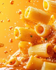 Flying Rigatoni Noodles with Colorful Splatters