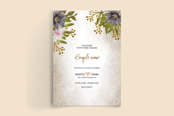 WEDDING INVITATION FRAME WITH FLOWER DECORATIONS WITH FRESH LEAVES 