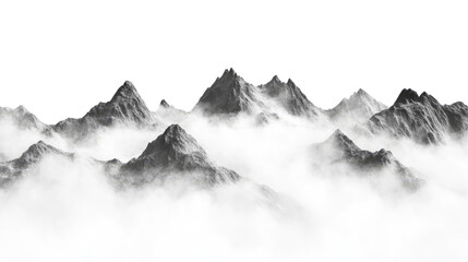 landscape mountains in fog transparent background