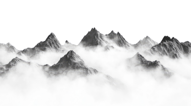 landscape mountains in fog transparent background