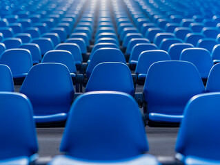 Naklejka premium long rows of blue seats on a sports field stand 