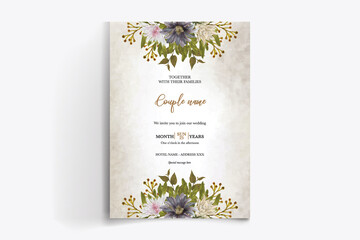 WEDDING INVITATION FRAME WITH FLOWER DECORATIONS WITH FRESH LEAVES 