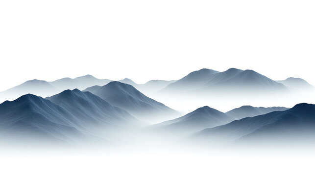 landscape mountains in fog transparent background