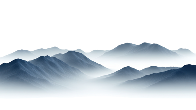 landscape mountains in fog transparent background