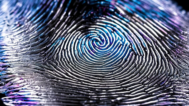A close up of a fingerprint with a blue and purple background