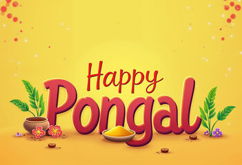 Colorful Happy Pongal Festival Design with Cultural Symbols