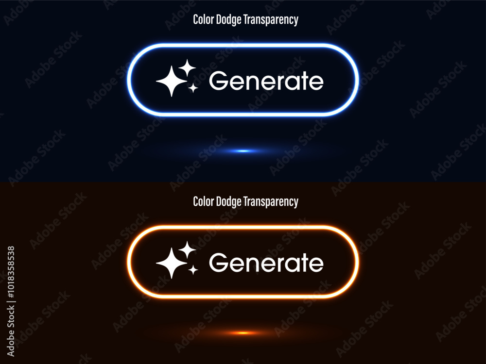 Poster Generate AI button. Buttons neon color with Generate AI symbols. Artificial intelligence and machine learning technology concept. Press buttons to generate ideas Vector illustration.