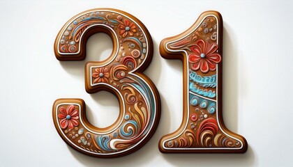 Decorated cookie, number 31, image for birthday or anniversary celebration