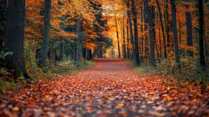 Scenic Autumn Pathway Through Colorful Forest