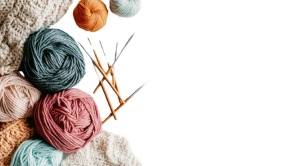 woolen knitting and needles transparent background