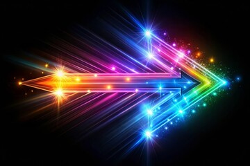 A colorful arrow made of glowing light beams pointing right at the center on a black background he arrow forms an elegant and dynamic shape with a sense of motion and speed Generative AI