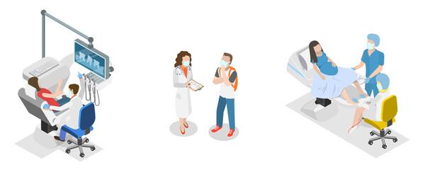 3D Isometric Flat  Illustration of Health Exam, Healthcare and Medicine