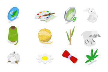 Obraz premium 3D Isometric Flat Set of Eco Fabric Material, Different Types or Product
