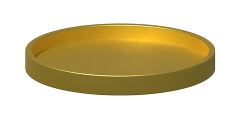 Round tray or plate in gold color on blank background