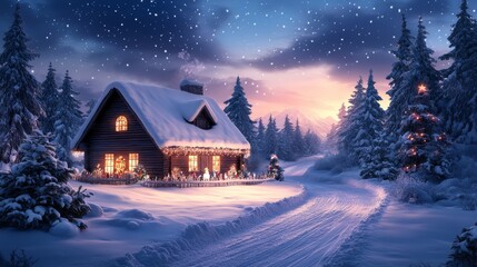 Peaceful Winter Night with Soft Watercolor Vibes