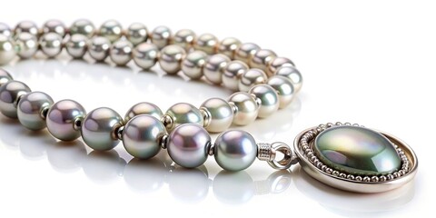 Obraz premium Necklace in gray pearls with detachable mother of pearl pendant