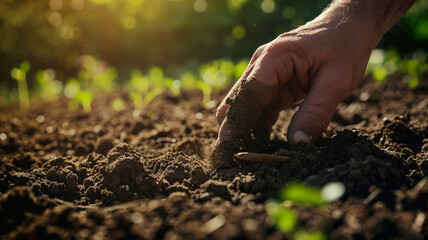Hand of farmer inspecting soil health before plant