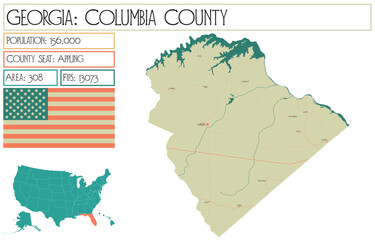 Obraz premium Large and detailed map of Columbia County in Georgia USA.