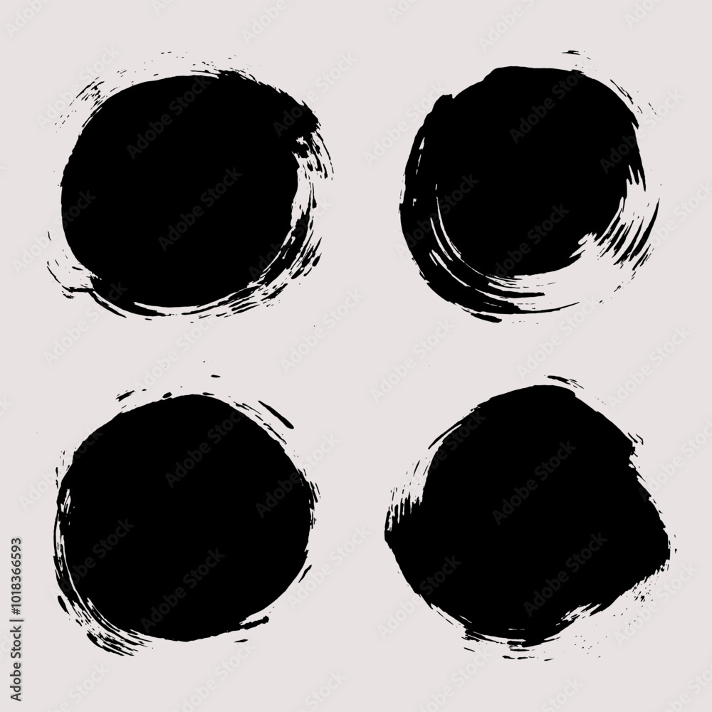 Aufkleber Round brush strokes vector. Set of circle text boxes. Grunge design elements. Painted round shapes with grain texture reminding of halftone effect