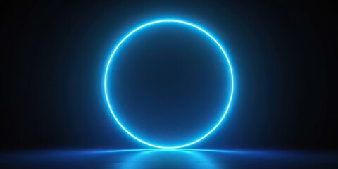 Obraz premium Neon blue geometric circle on dark background