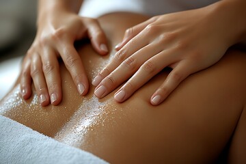 Naklejka premium Woman receiving back massage with exfoliating scrub