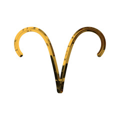 Aries Zodiac Sign 3D Shiny Gold Metallic Effect - Elegant Icon on PNG Transparent Background