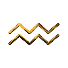 Aquarius Zodiac Sign 3D Shiny Gold Metallic Effect - Elegant Icon on PNG Transparent Background