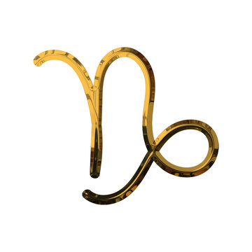 Capricorn Zodiac Sign 3D Shiny Gold Metallic Effect - Elegant Icon on PNG Transparent Background