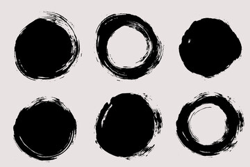 Round brush strokes vector. Set of circle text boxes. Grunge design elements. Painted round shapes with grain texture and round frames