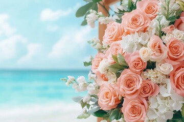 Romantic Beach Wedding Ceremony with Ocean View and Elegant Floral Arrangements, Stunning Destination Wedding Inspiration