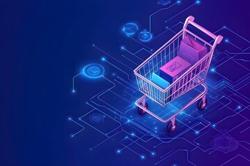 Vibrant Shopping Cart Illustration with Flowing Designs
