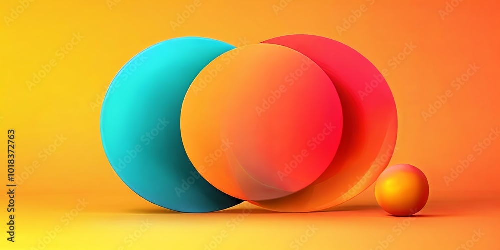 Poster A colorful and abstract design of three circles and a ball