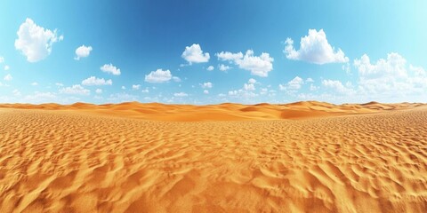 Naklejka premium Vast expanse of golden sand dunes under a cloud-filled blue sky