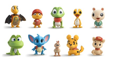 Cute Cartoon Animal Characters Set   3D Render