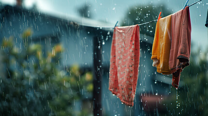 The clothesline got wet in the rain, forgot to lift the clothesline.