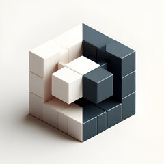 3D Cube Puzzle Showcasing an Interlocking Design in Monochrome Tones