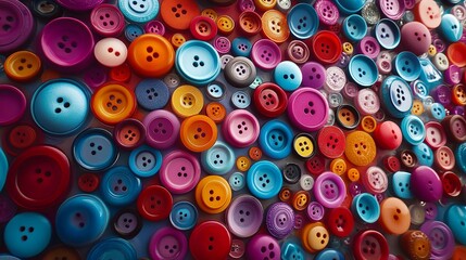 Fototapeta premium Assortment of vibrant, plastic buttons can provide a lively backdrop. 