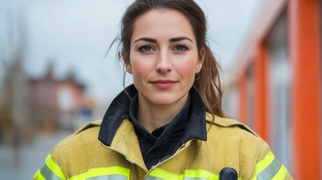 Female firefighter standing proudly in uniform, representing strength and service   public service, women in uniform, empowerment