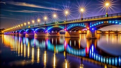 Fototapeta premium Night bridge with colorful lights reflecting in the water