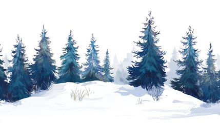 Fototapeta premium winter landscape of coniferous forest, Christmas and New Year transparent background