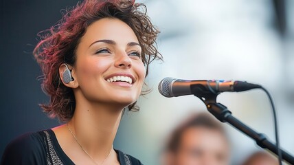 Female musician performing on stage, singing passionately and engaging with her audience   music, creativity, empowerment