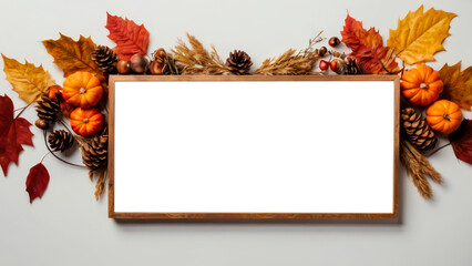 autumn leaves with empty frame inside, png file
