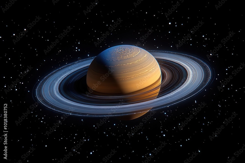 Wall mural hyperrealistic render of saturn with its iconic rings floating in the vast darkness of space intrica