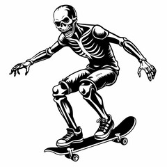 Skeleton playing skateboard image vector silhouette isolated on white background.